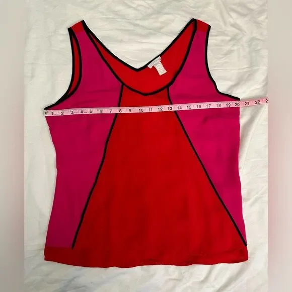 Vintage 90s Y2K Caché Colorblock Tank Top Red Pink Black Piping Women’s Size L - Picture 7 of 11